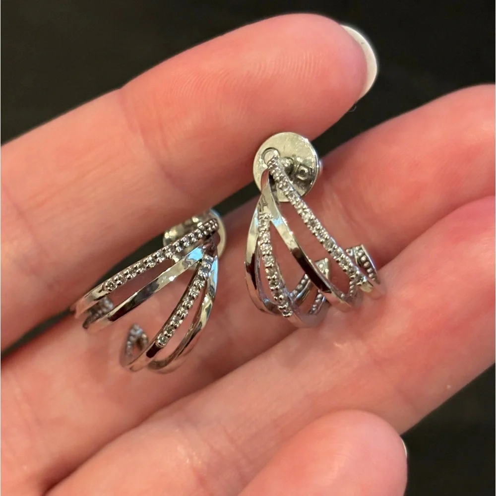 Olive & Piper Benji Silver Huggie Hoop Earrings Rhinestone